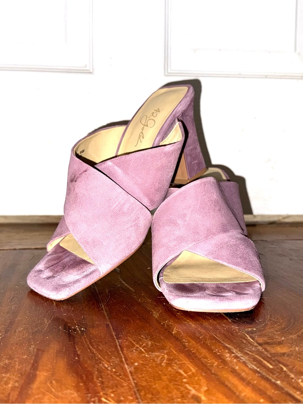 42 Gold Saldana Purple Suede Mule Sandals – Size 9